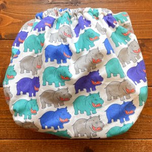 画像3: るんるん♪ヒポポタマス/透湿性防水布入りトレパン【ハンドメイド】立ったまま交換出来る♪ パンツ型おむつカバー/カバ 青 緑 (3)