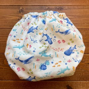 画像3: 海の仲間たち（ホワイト白）透湿性防水布入りトレパン【ハンドメイド】立ったまま交換出来る♪ パンツ型おむつカバー/魚,ジンベエザメ,クジラ (3)
