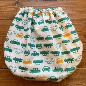 画像3: 【大きいトレパン XL:90-110】 レトロカー（グリーン） パンツ型おむつカバー（防水）立ったまま交換出来る♪ストライプ /車,緑,ベージュ,北欧 (3)