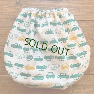 画像3: 【大きいトレパン XL:90-110】 レトロカー（グリーン） パンツ型おむつカバー（防水）立ったまま交換出来る♪ストライプ /車,緑,ベージュ,北欧 (3)