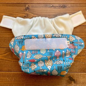 画像4: おしりが水族館 【よつばのおむつ/日本製/ハンドメイド】 布おむつカバー （透湿性防水布使用）フグ,ハリセンボン,熱帯魚,ブルー (4)