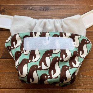 画像4: チョコミントペンギン 【よつばのおむつ/日本製/ハンドメイド】 布おむつカバー （透湿性防水布使用）北欧 ,グリーン,茶,アニマル (4)