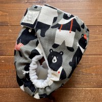 画像1: おすましクマさん(グレー) 【よつばのおむつ/日本製/ハンドメイド】 布おむつカバー (透湿性防水布使用)くま,熊