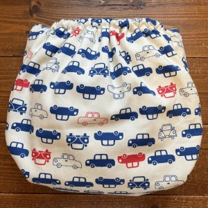 画像3: レトロカー（トリコカラー）透湿性防水布入りトレパン【ハンドメイド】立ったまま交換出来る♪ パンツ型おむつカバー,車,赤,ネイビー,北欧 (3)