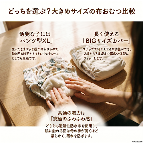 ハンドメイドのパンツ型XLとBIGサイズのワンサイズおむつカバー、どっちがおすすめ？