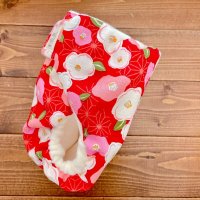 画像1: 麻の葉＆紅白椿【よつばのおむつ/日本製/ハンドメイド】布おむつカバー （透湿性防水布使用）ツバキ,和柄,花柄,フラワー,赤
