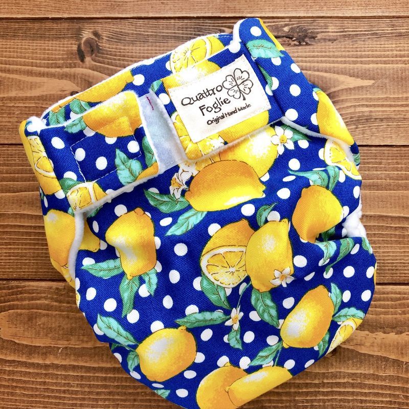 よつばのおむつ 日本製ハンドメイド 布おむつカバー 透湿性防水布使用 水玉レモン ブルー