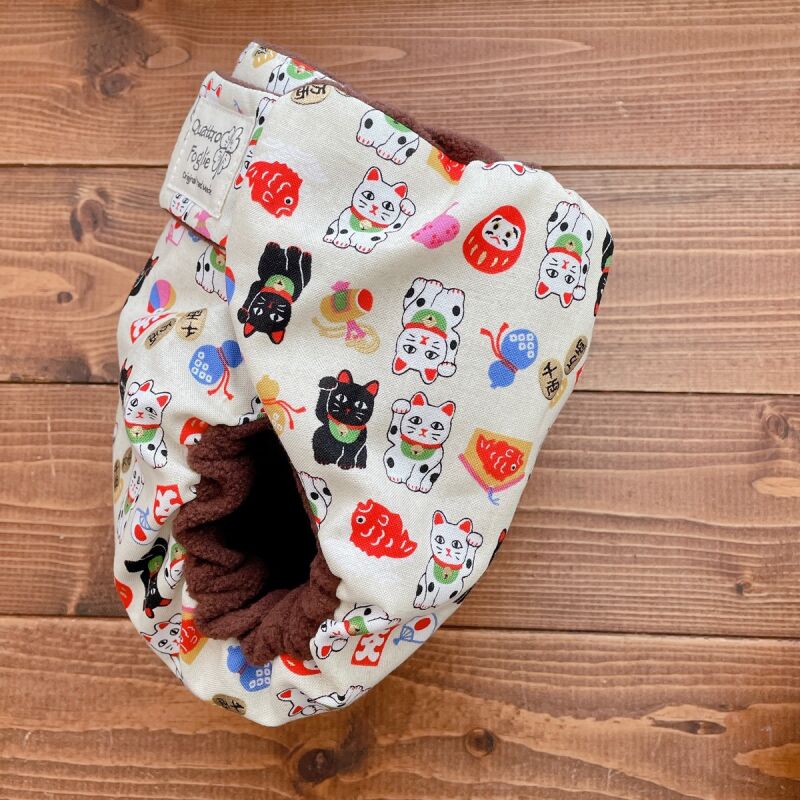よつばのおむつ 日本製ハンドメイド 布おむつカバー 透湿性防水布使用のリニューアル版 猫に小判 縁起の良い招き猫