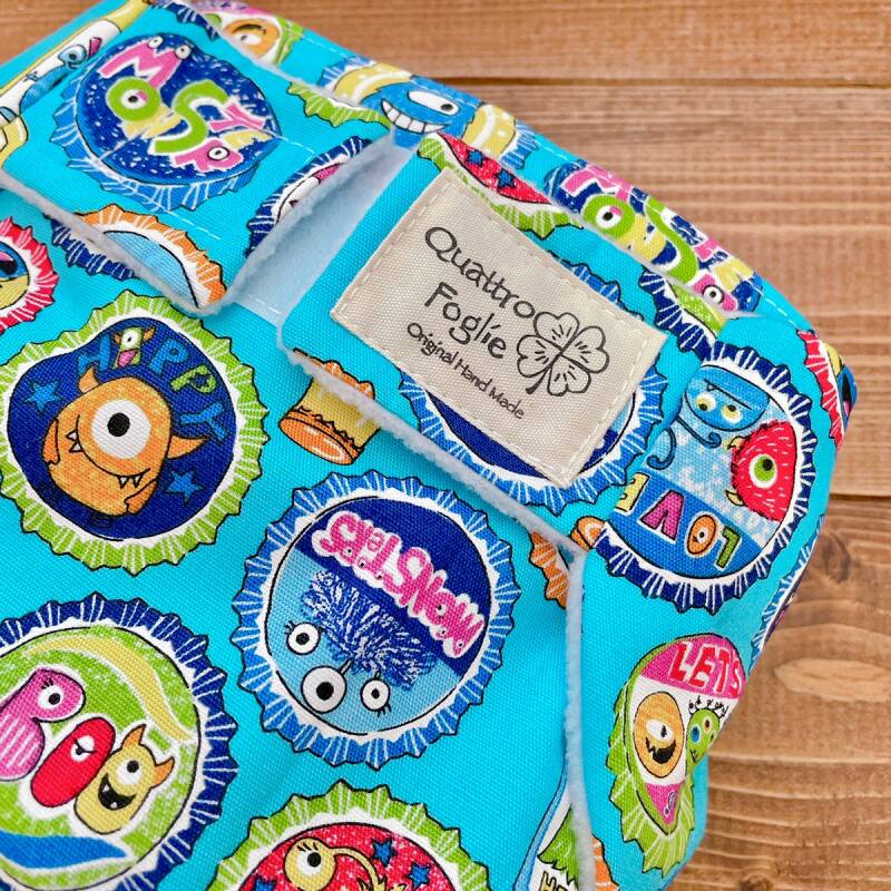 よつばのおむつ 日本製ハンドメイド 布おむつカバー 透湿性防水布使用 モンスター ブルー